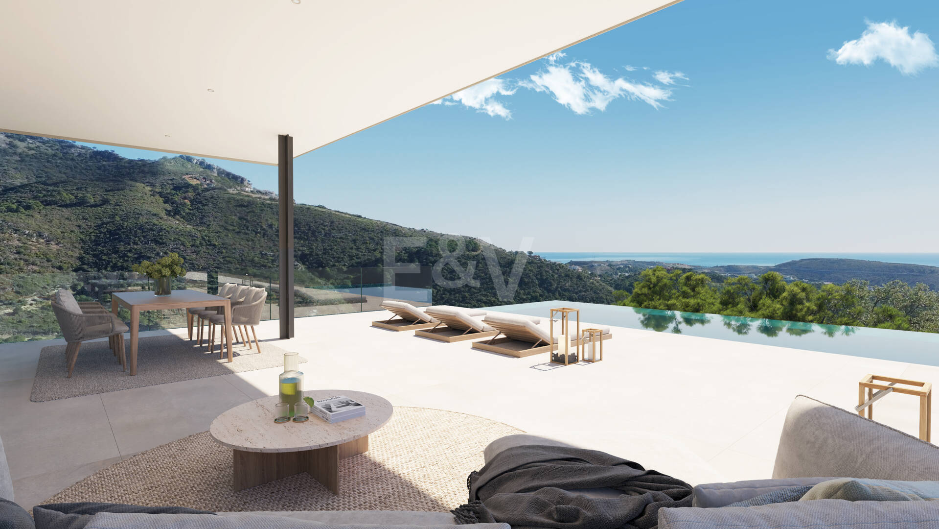 Chic Hillside Residence med panoramautsikt över havet