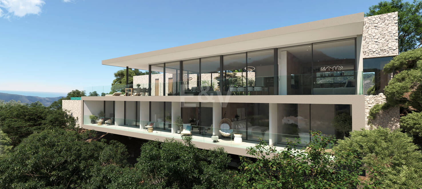 Chic Hillside Residence with Panoramic Sea Views