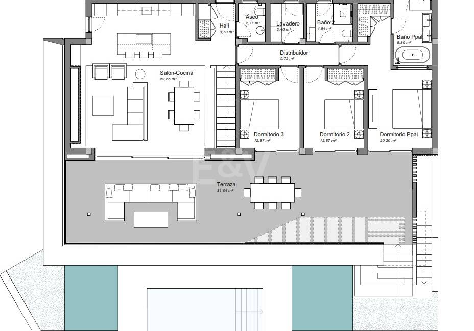 Super-Gartenwohnung mit privatem Pool und Panorama­blick auf Meer, Berge und See