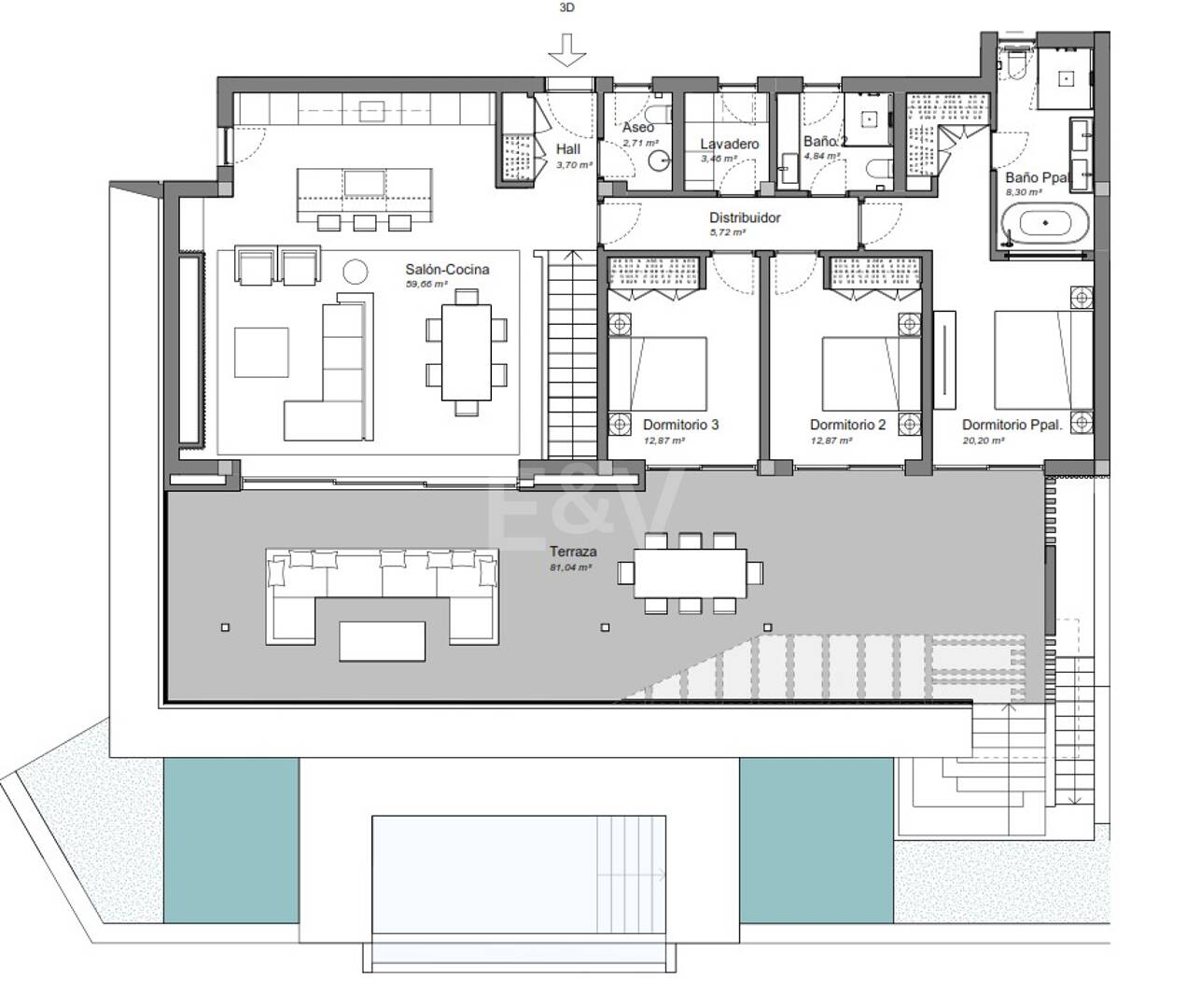 Super-Gartenwohnung mit privatem Pool und Panorama­blick auf Meer, Berge und See