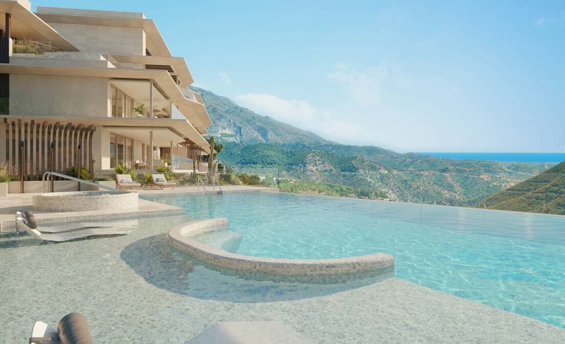 Super Garden Lägenhet med privat pool och panoramautsikt över havet, Mountain och Lake Views