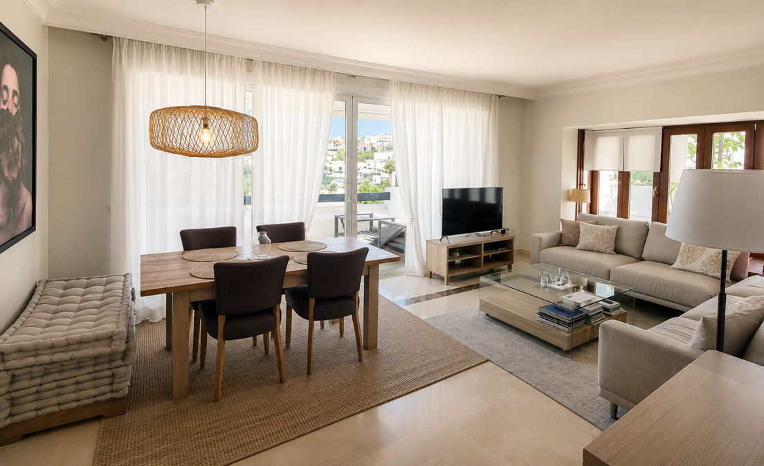 Elegante apartamento de 3 dormitorios con vistas panorámicas al mar en Lomas del Marqués, Benahavís | Alquiler de larga temporada