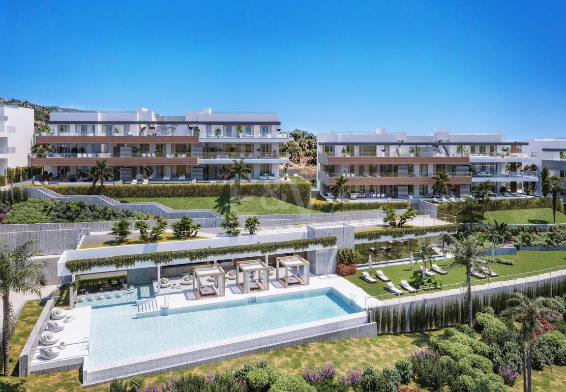 Moderno apartamento de estilo resort con vistas panorámicas al mar en Altos de Los Monteros