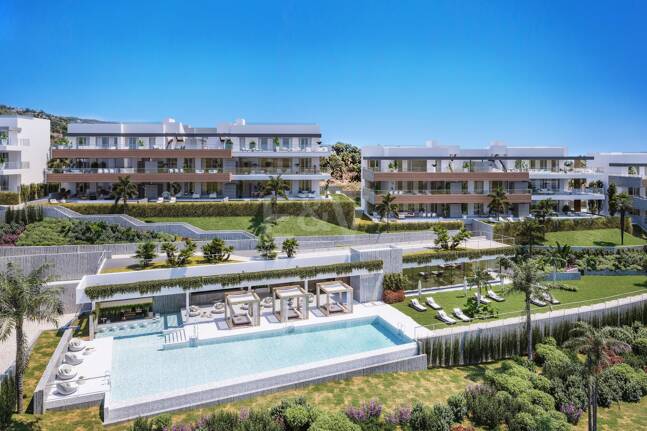 Moderno apartamento de estilo resort con vistas panorámicas al mar en Altos de Los Monteros
