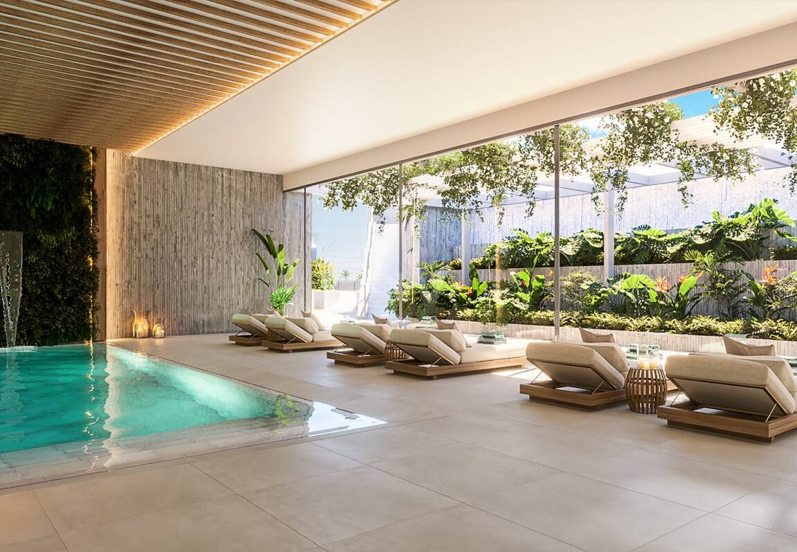 Moderno apartamento de estilo resort con vistas panorámicas al mar en Altos de Los Monteros
