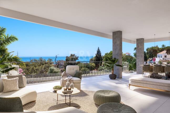 Moderno apartamento de estilo resort con vistas panorámicas al mar en Altos de Los Monteros