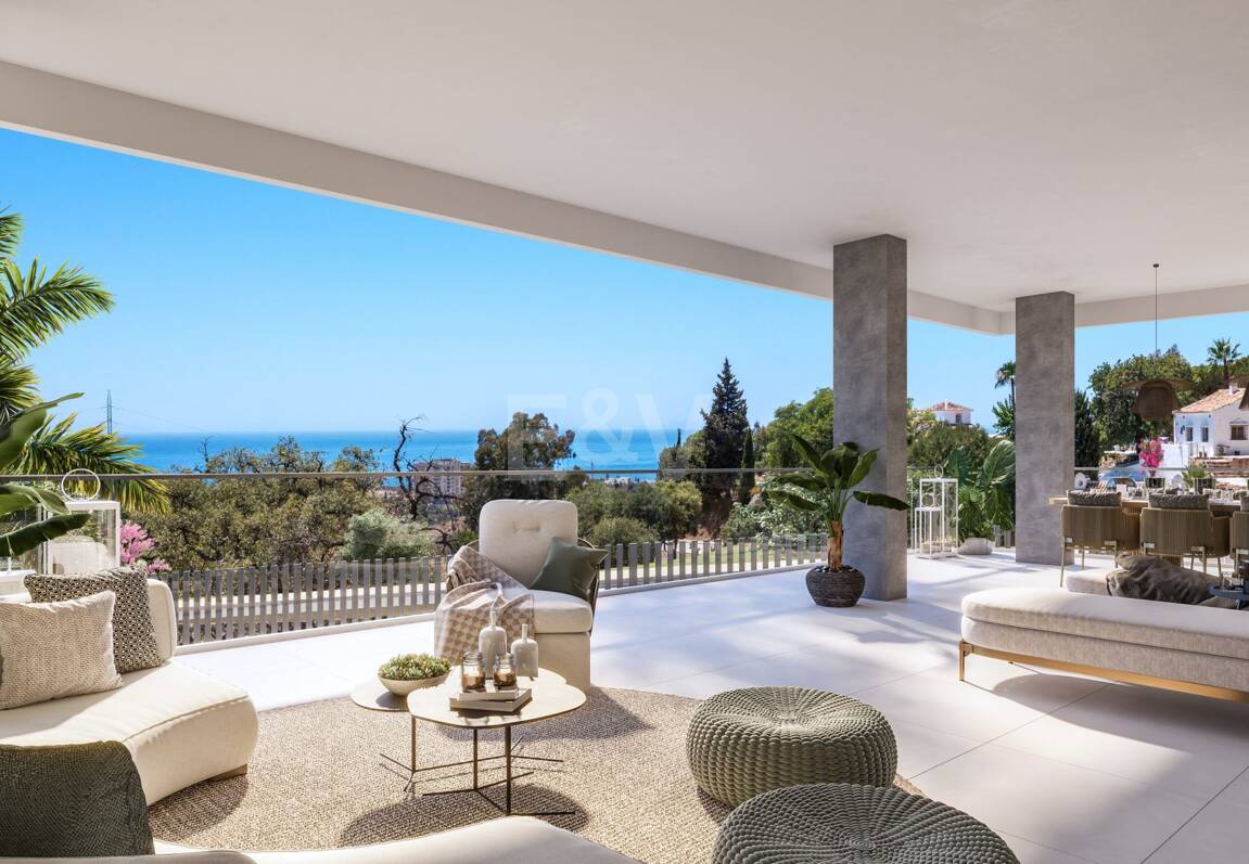 Moderno apartamento de estilo resort con vistas panorámicas al mar en Altos de Los Monteros