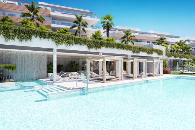 Moderno apartamento de estilo resort con vistas panorámicas al mar en Altos de Los Monteros