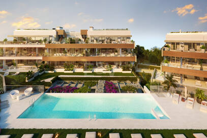 Moderno apartamento de estilo resort con vistas panorámicas al mar en Altos de Los Monteros