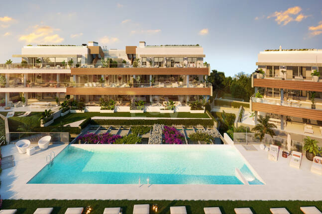Moderno apartamento de estilo resort con vistas panorámicas al mar en Altos de Los Monteros