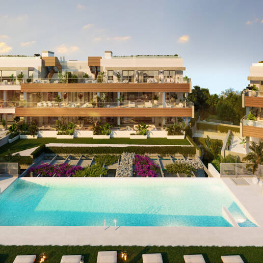 Moderno apartamento de estilo resort con vistas panorámicas al mar en Altos de Los Monteros