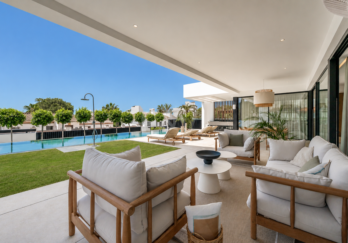 Stilvolle Villa mit Meerblick nahe dem Strand in erstklassiger Lage