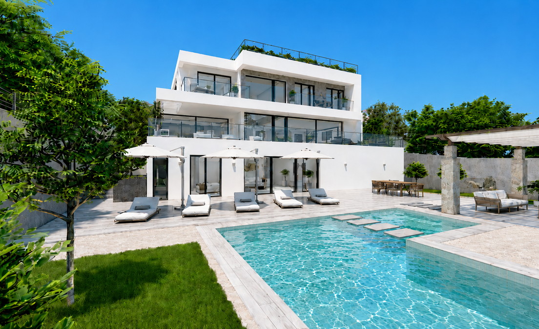 Luxusvilla im Bau mit Meerblick, neben dem Santa María Golf Club