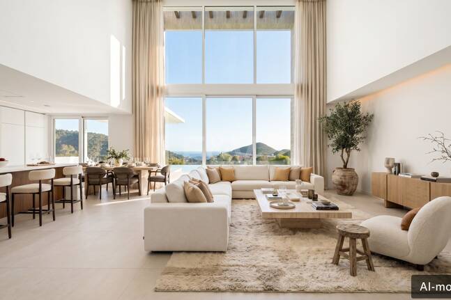 Villa de lujo con salón de doble altura, vistas panorámicas al mar y servicios de resort en Palo Alto, Marbella