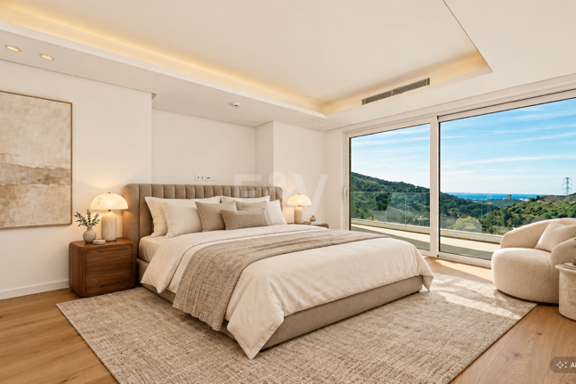 Villa de lujo con salón de doble altura, vistas panorámicas al mar y servicios de resort en Palo Alto, Marbella