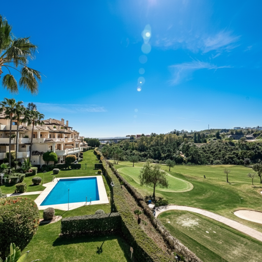 Ático dúplex en la lujosa comunidad de golf en primera línea Capanes del Golf, con vistas panorámicas al golf y al mar y servicios tipo resort