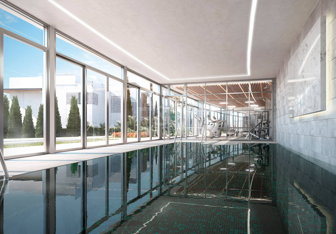 Luksusowy dwupoziomowy penthouse z czterema sypialniami i prywatnym basenem na dachu, z widokiem na pole golfowe Santa Clara