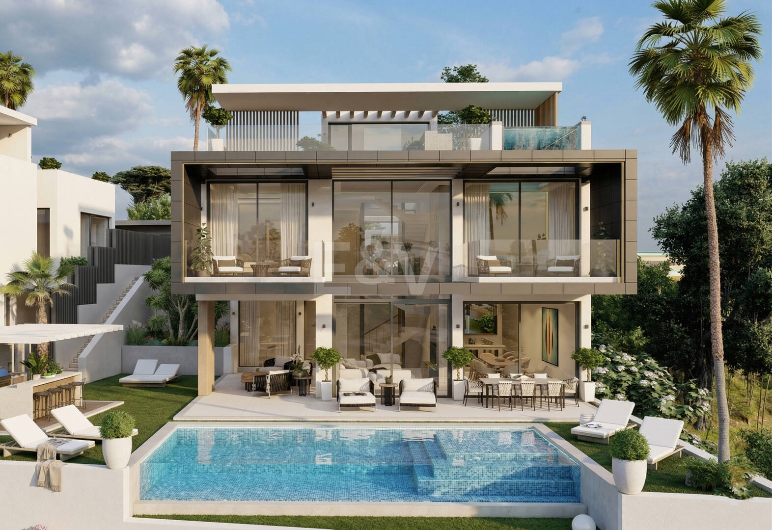 Excellent terrain de Villa avec vue panoramique sur la mer, le golf et la montagne et projet approuvé