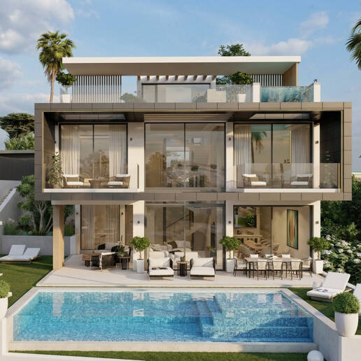 Excellent terrain de Villa avec vue panoramique sur la mer, le golf et la montagne et projet approuvé