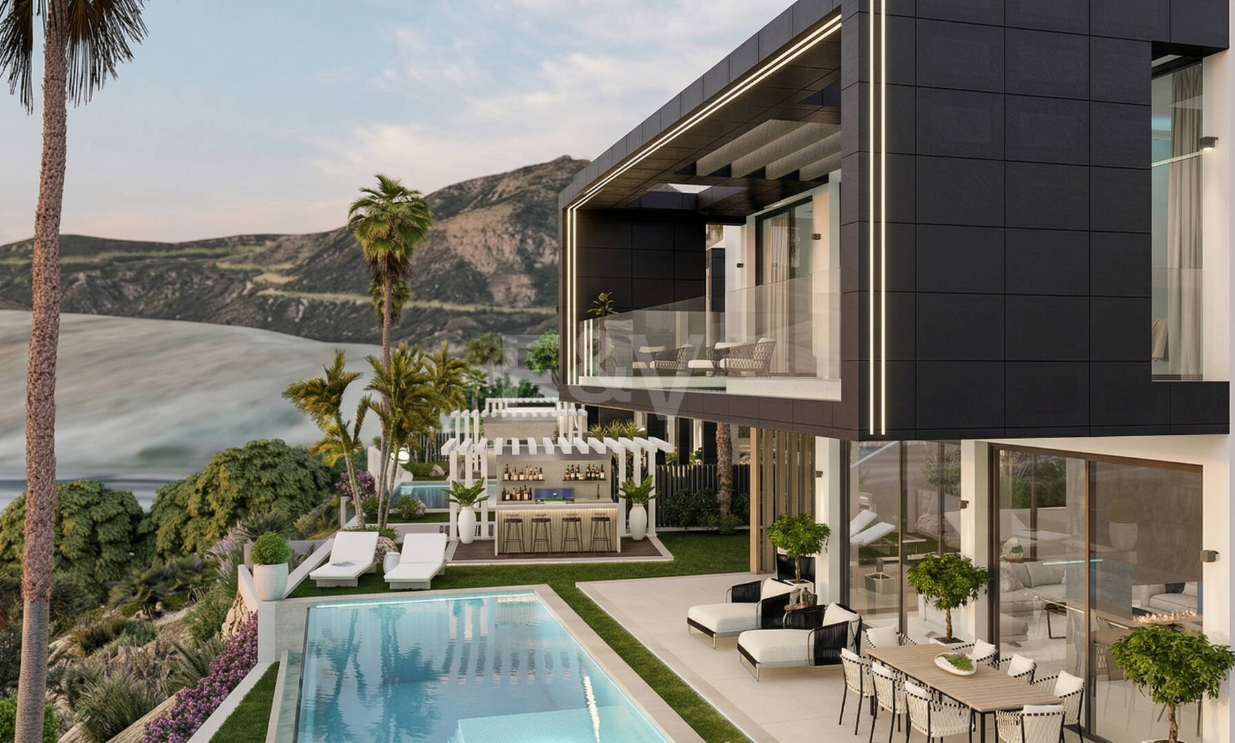 Excellent terrain de Villa avec vue panoramique sur la mer, le golf et la montagne et projet approuvé