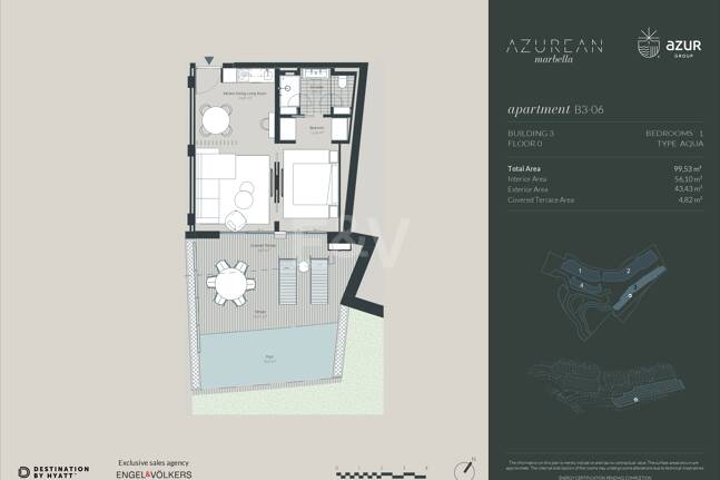 Exklusives Aqua-Apartment mit einem Schlafzimmer in Azurean mit 5* Destination by Hyatt Management