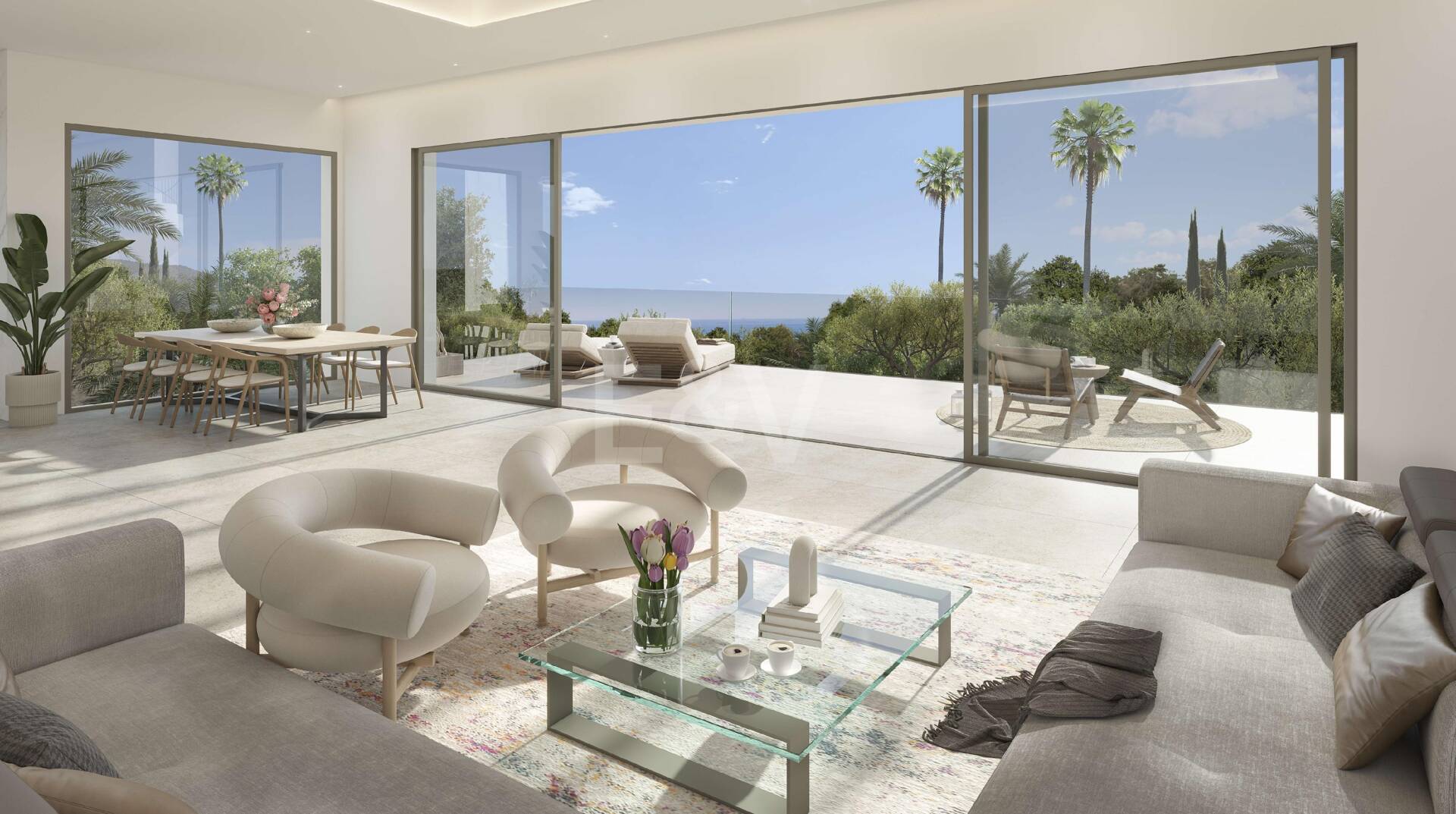 Villa hors plan contemporaine avec piscine privée et panoramique Vues