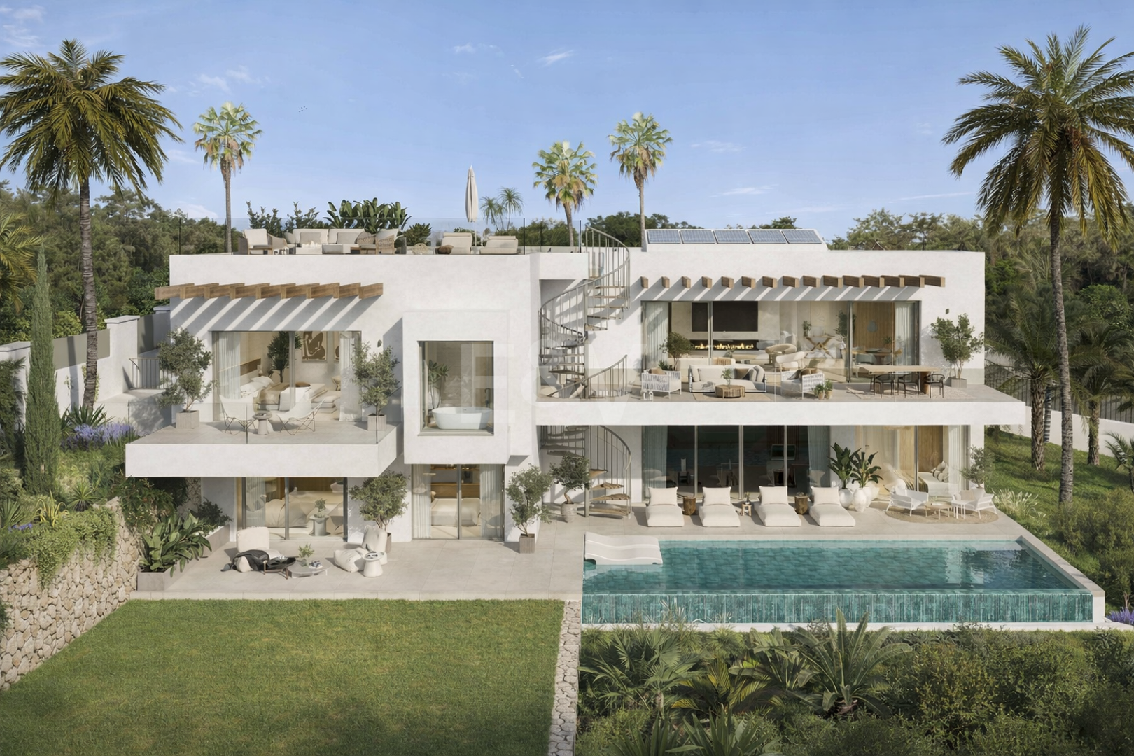 Villa hors plan contemporaine avec piscine privée et panoramique Vues