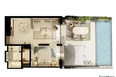Exclusive One-Bedroom Aqua Apartment in Azurean with 5* Destination by Hyatt Management