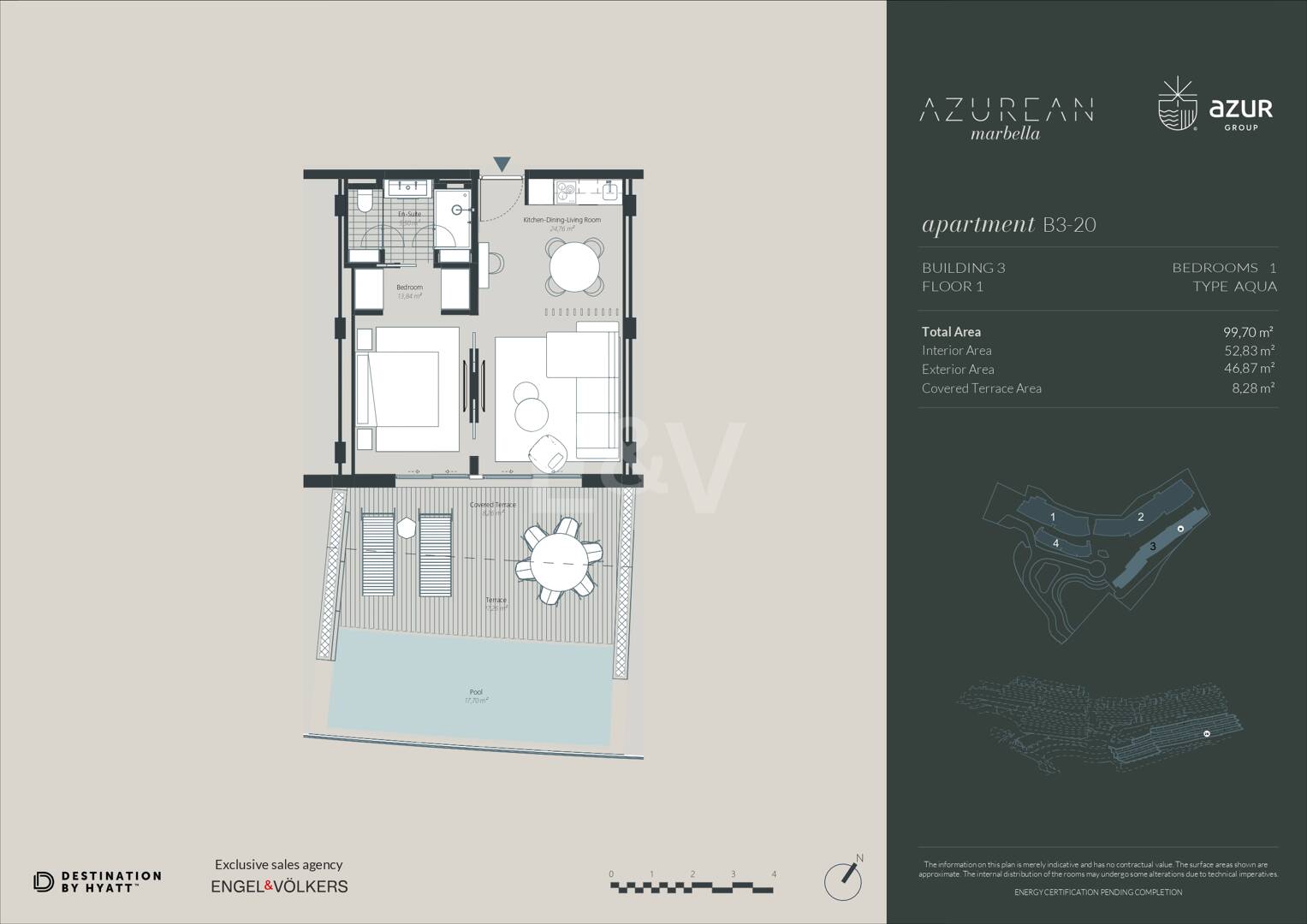 Exclusive One-Bedroom Aqua Apartment in Azurean with 5* Destination by Hyatt Management