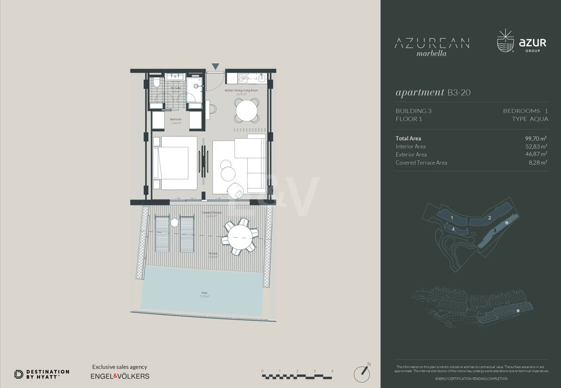 Exclusive One-Bedroom Aqua Apartment in Azurean with 5* Destination by Hyatt Management