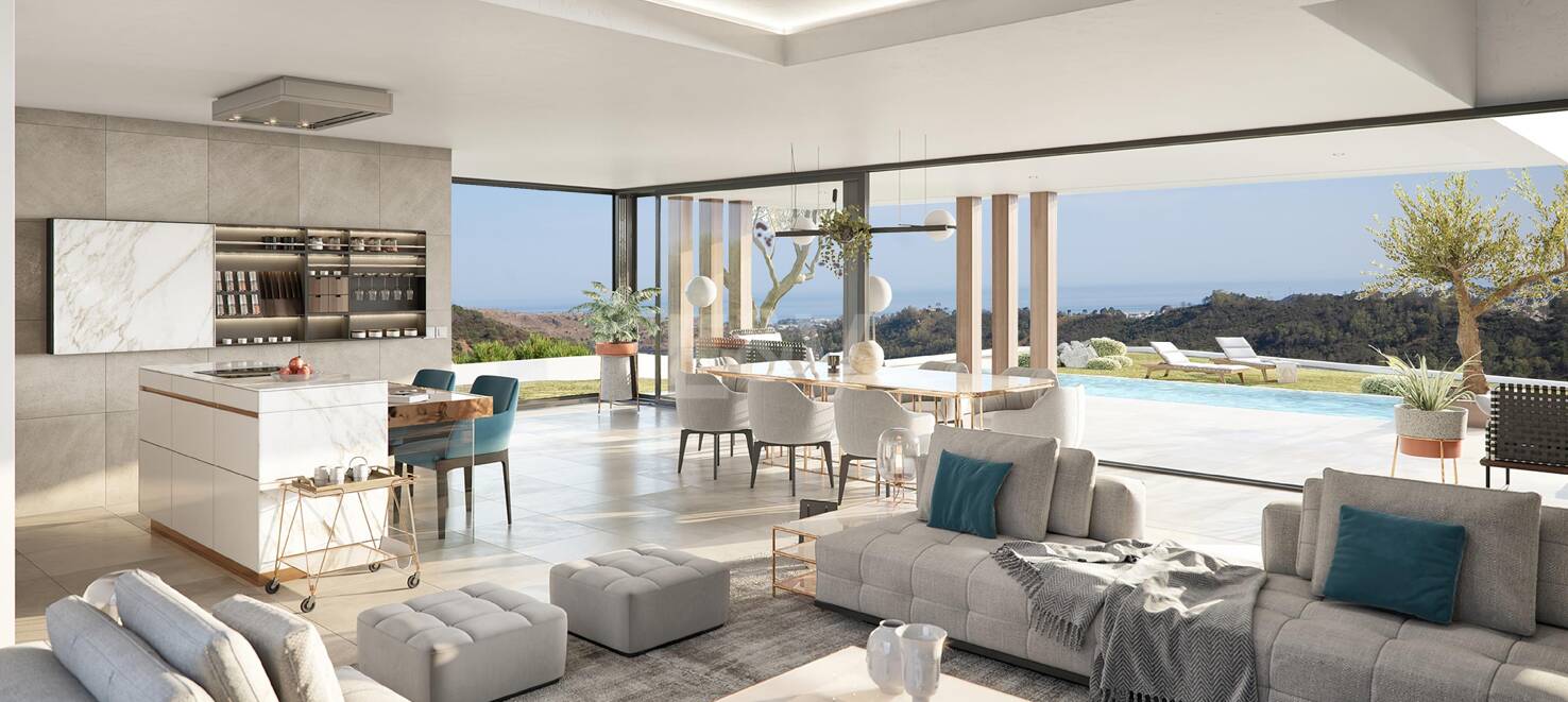 Villa chic sobre plano en parcela amplia con vistas panorámicas al mar