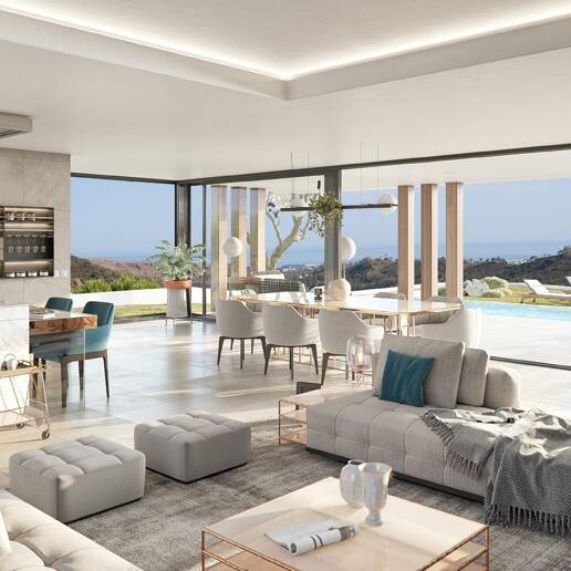 Villa chic sobre plano en parcela amplia con vistas panorámicas al mar