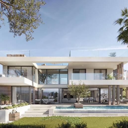 Villa chic sobre plano en parcela amplia con vistas panorámicas al mar