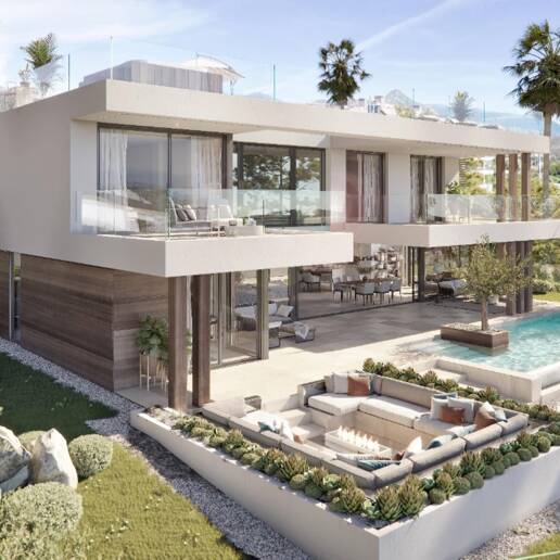 Villa chic sobre plano en parcela amplia con vistas panorámicas al mar