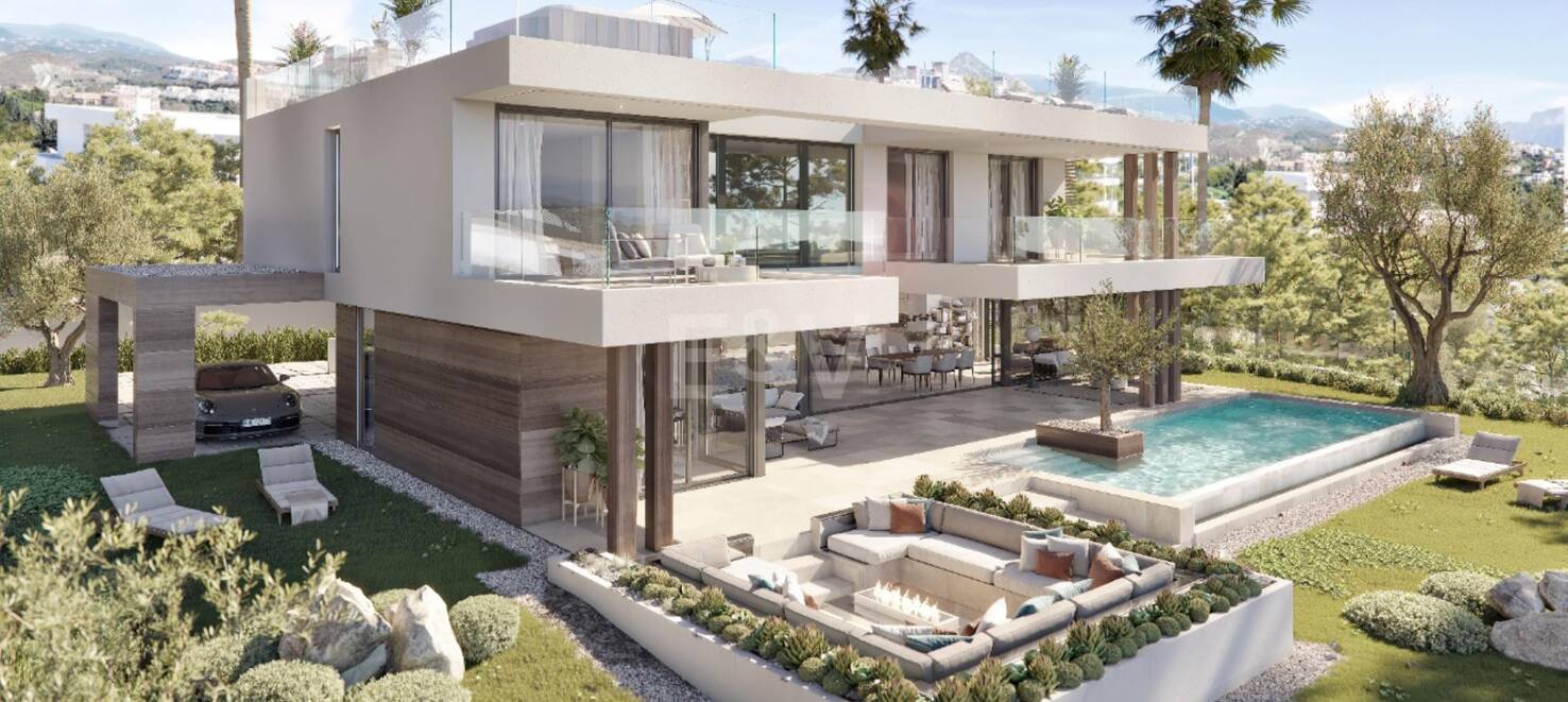 Villa chic sobre plano en parcela amplia con vistas panorámicas al mar