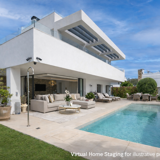 Samtida Beachside Villa med uppvärmd pool och fantastisk tak Terrace