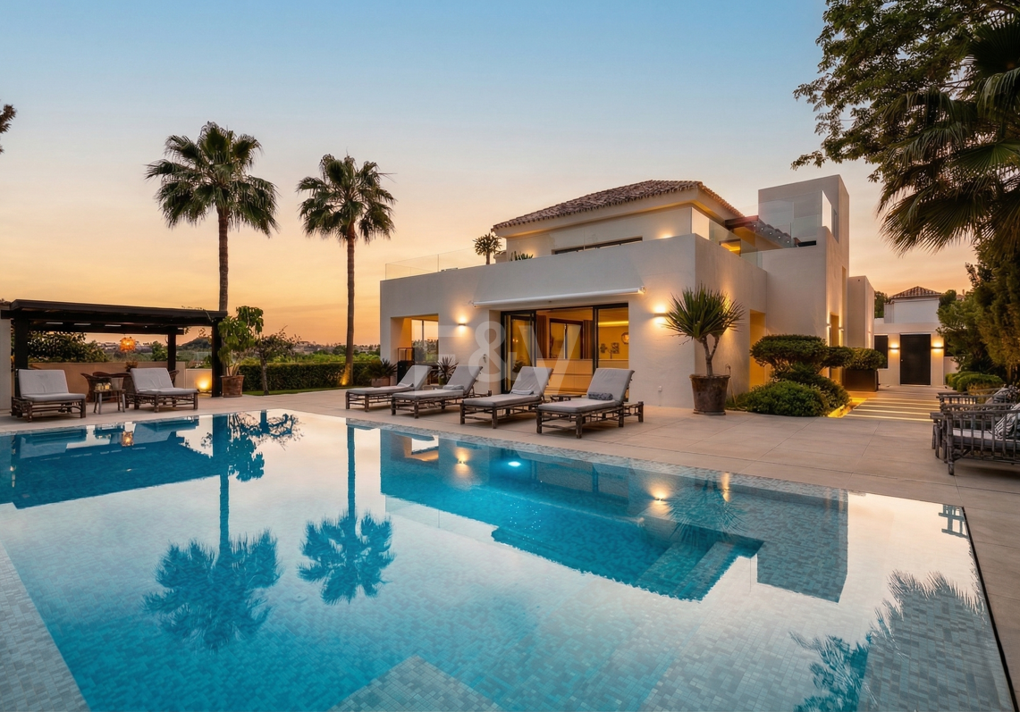 Frontline Golf Luxury: Modern Andalusian Villa with Panoramic Views in Los Naranjos Golf, Nueva Andalucia