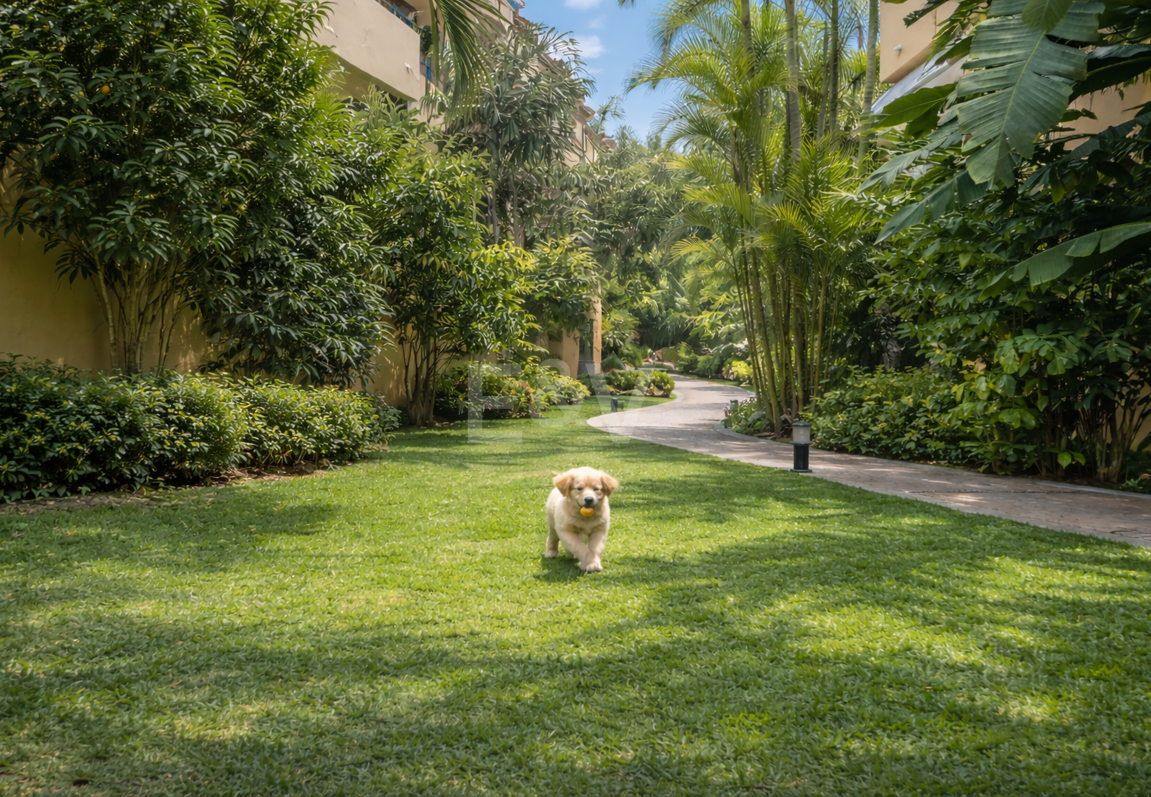 Gartenwohnung am Strand mit Touristenlizenz in einer bewachten Wohnanlage – Strandclubs, internationale Schulen und Annehmlichkeiten zu Fuß erreichbar