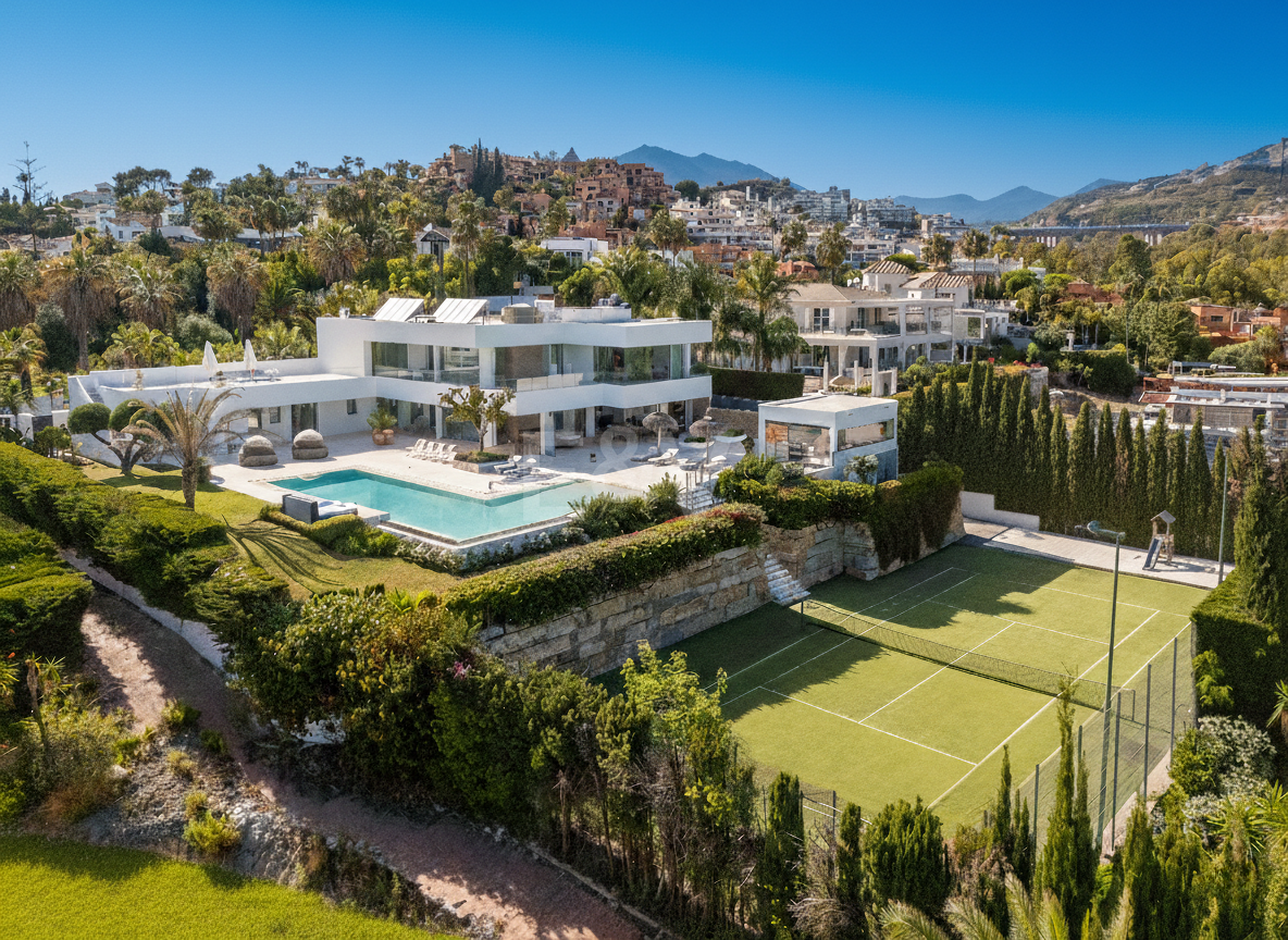 Exceptionell modern villa i gated, ultraprestigefyllda La Cerquillawith Sea Views och Private Tennis Court