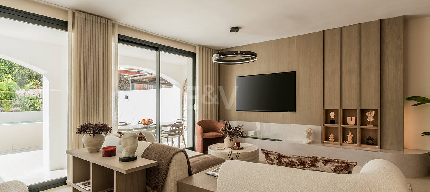 Ibizenkische Strandhaus im Stil mit privatem beheiztem Pool und Innen-Außen-Wohnen