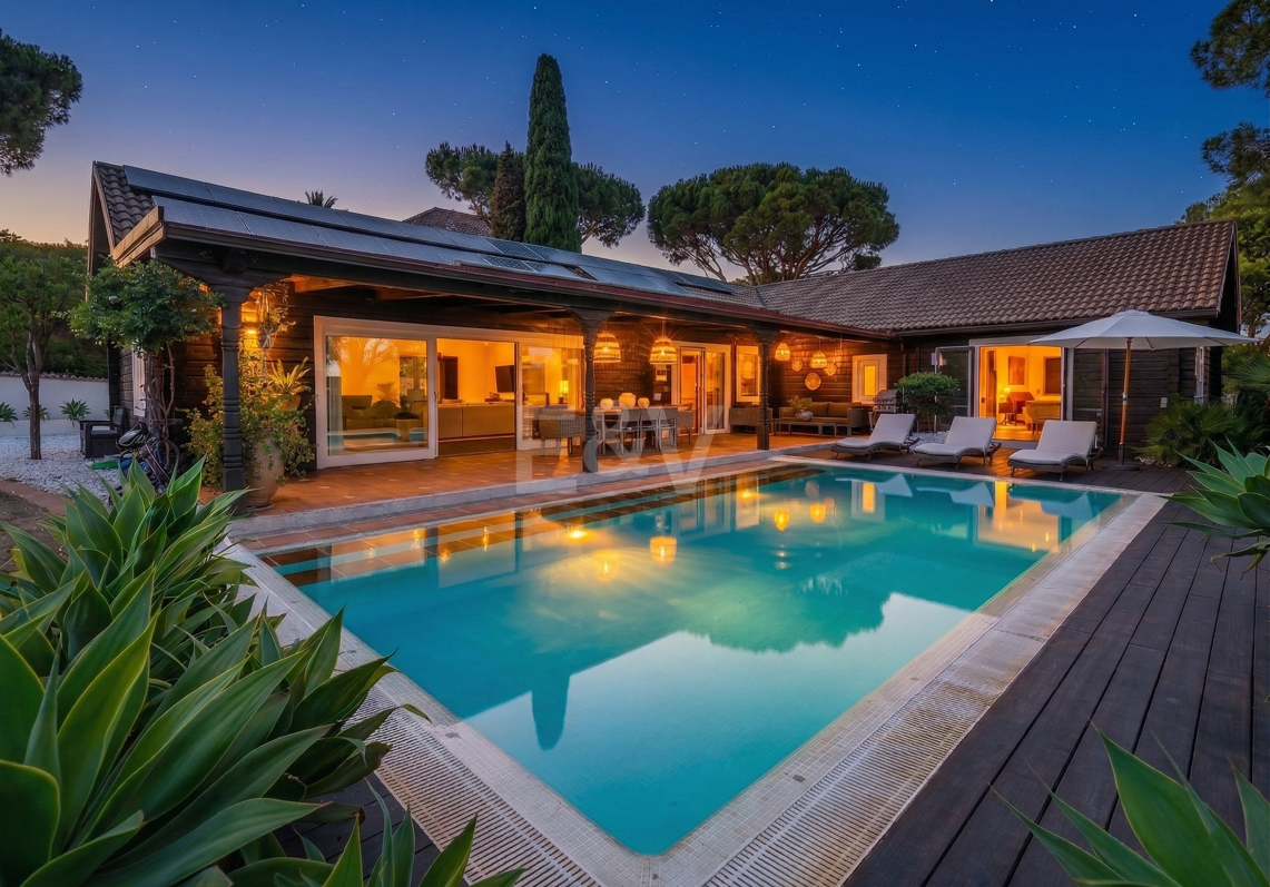 Villa privée en bois solaire à Elviria — Suite de jardin, piscine et bureau