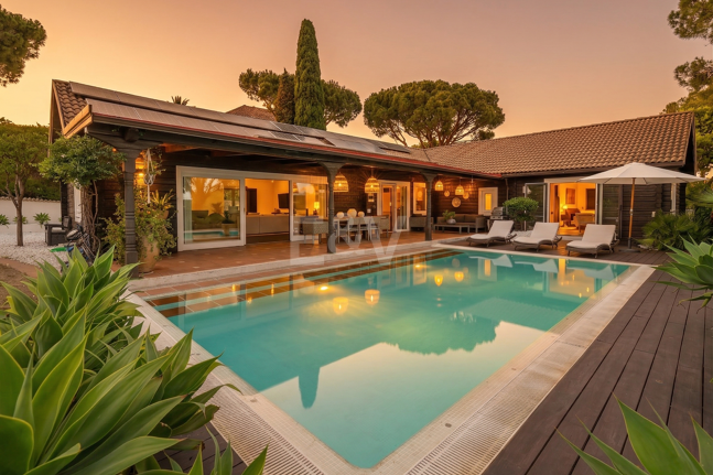 Privat Solar-Powered Wooden Villa i Elviria - Platt trädgård, Pool & Office Suite