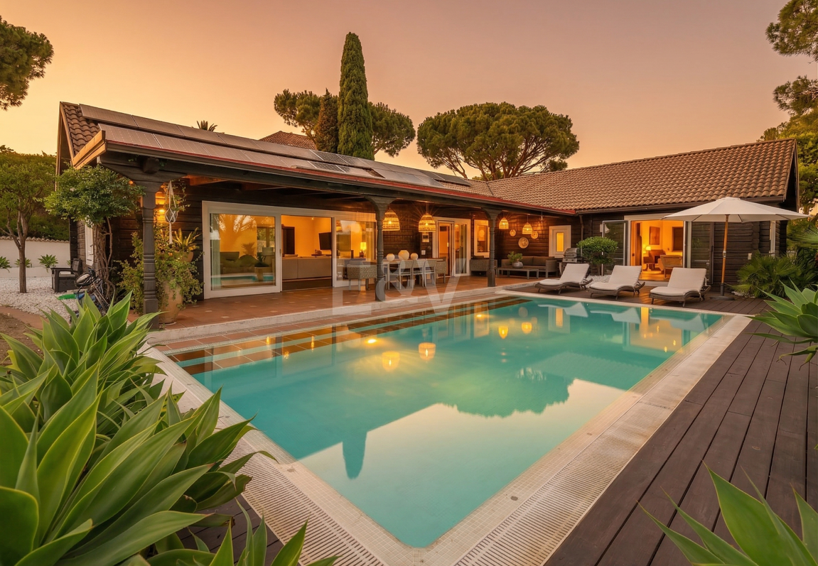 Privat Solar-Powered Wooden Villa i Elviria - Platt trädgård, Pool & Office Suite