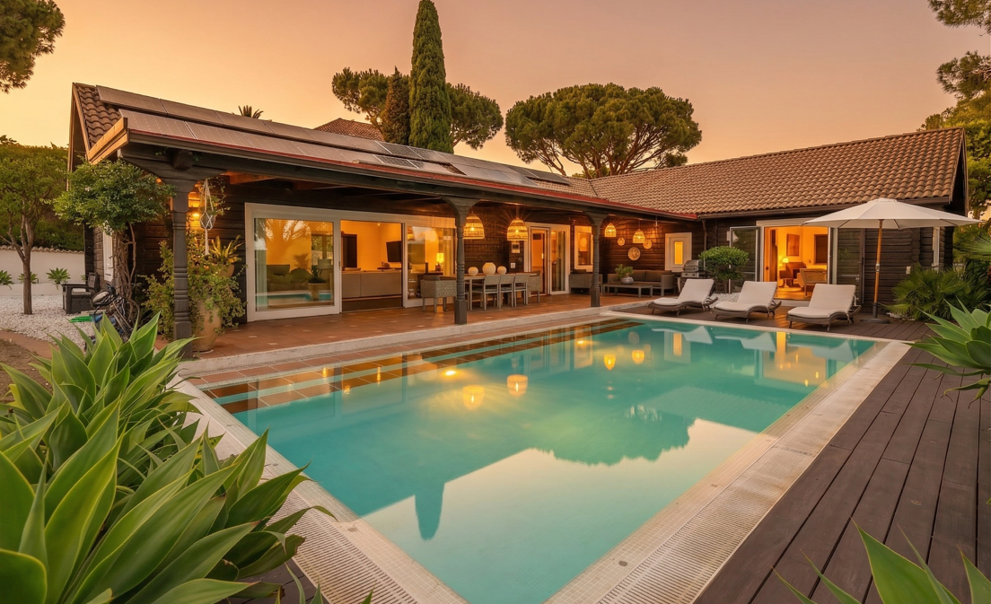 Private Solar-Powered Wooden Villa in Elviria — Flat Garden, Pool & Office Suite
