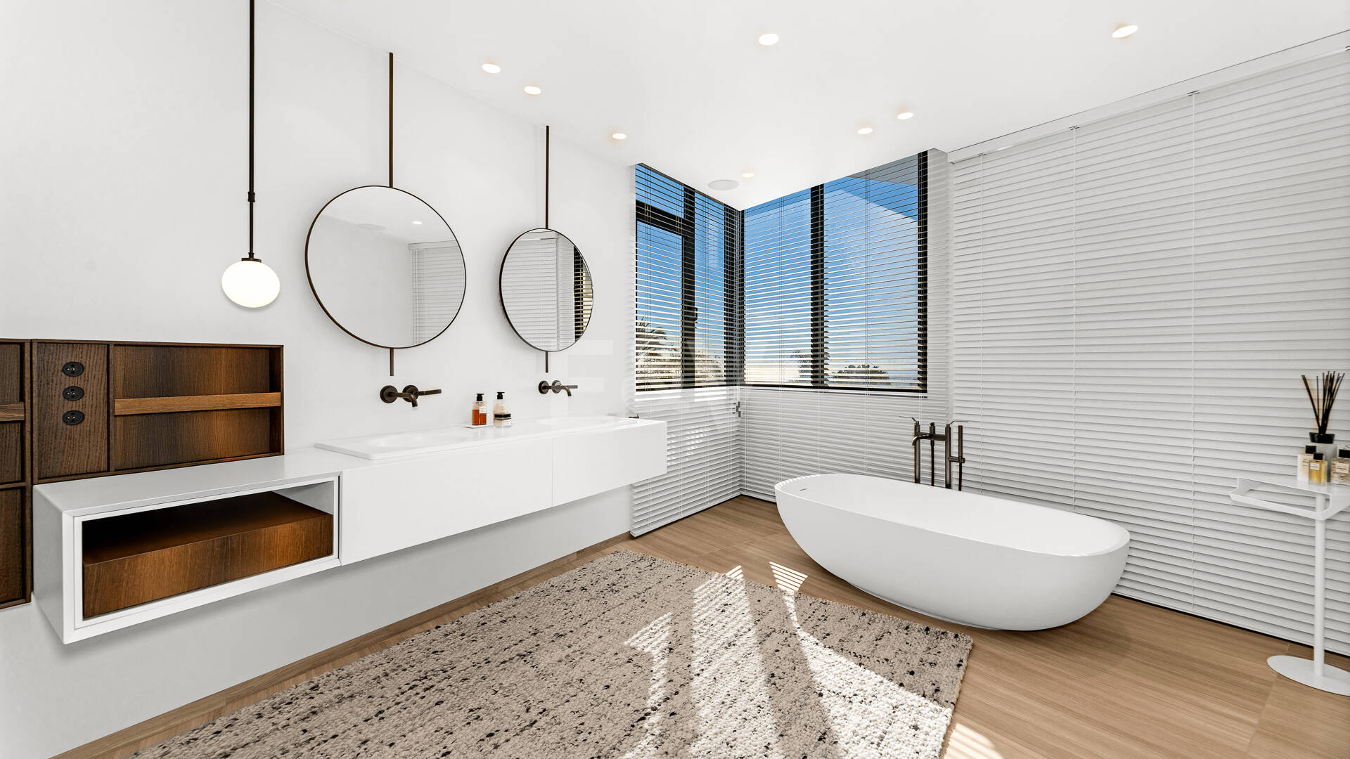 Villa pareada de esquina de estilo contemporáneo con vistas panorámicas al mar y piscina privada en Sierra Blanca