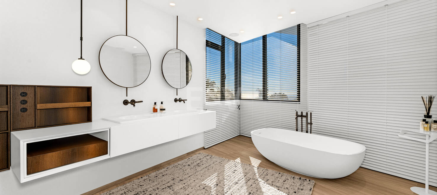 Villa pareada de esquina contemporánea con vistas panorámicas al mar en Meisho Hills, Sierra Blanca