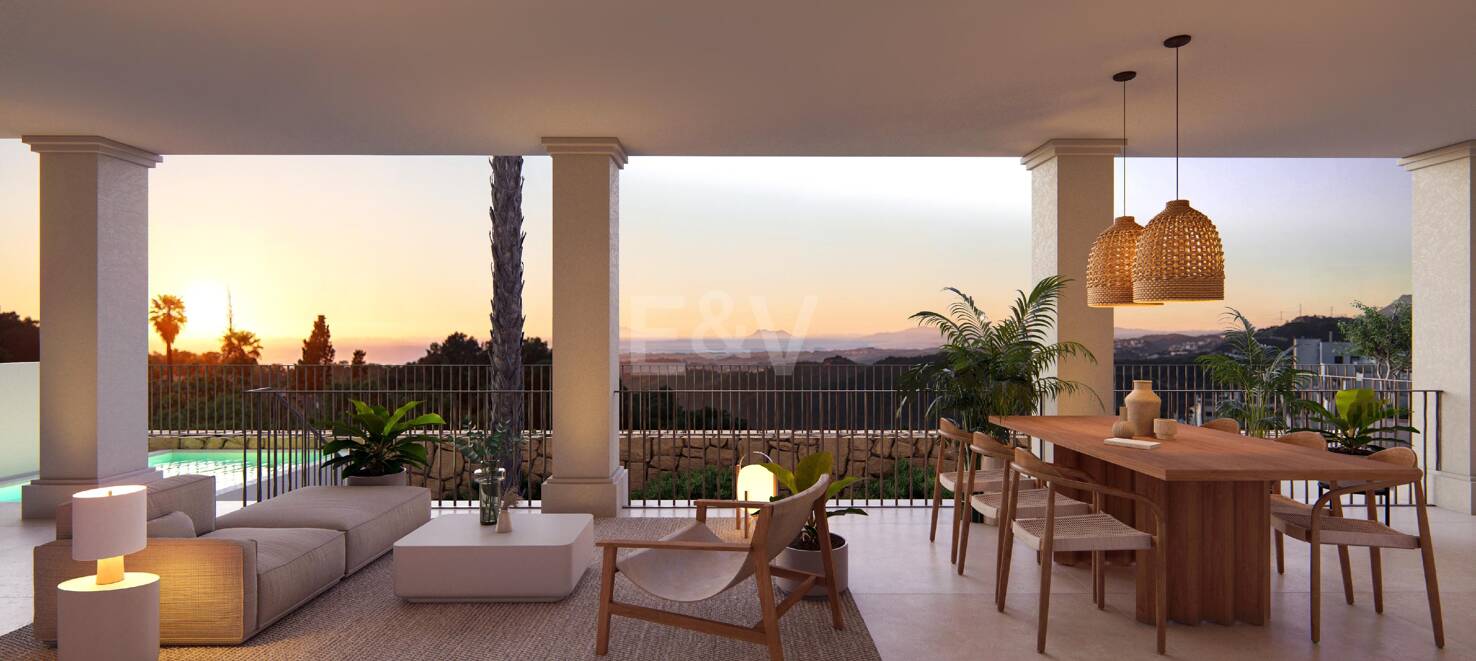 Villa im andalusischen Stil mit skandinavischem Design in einer ruhigen, gesicherten Wohnanlage