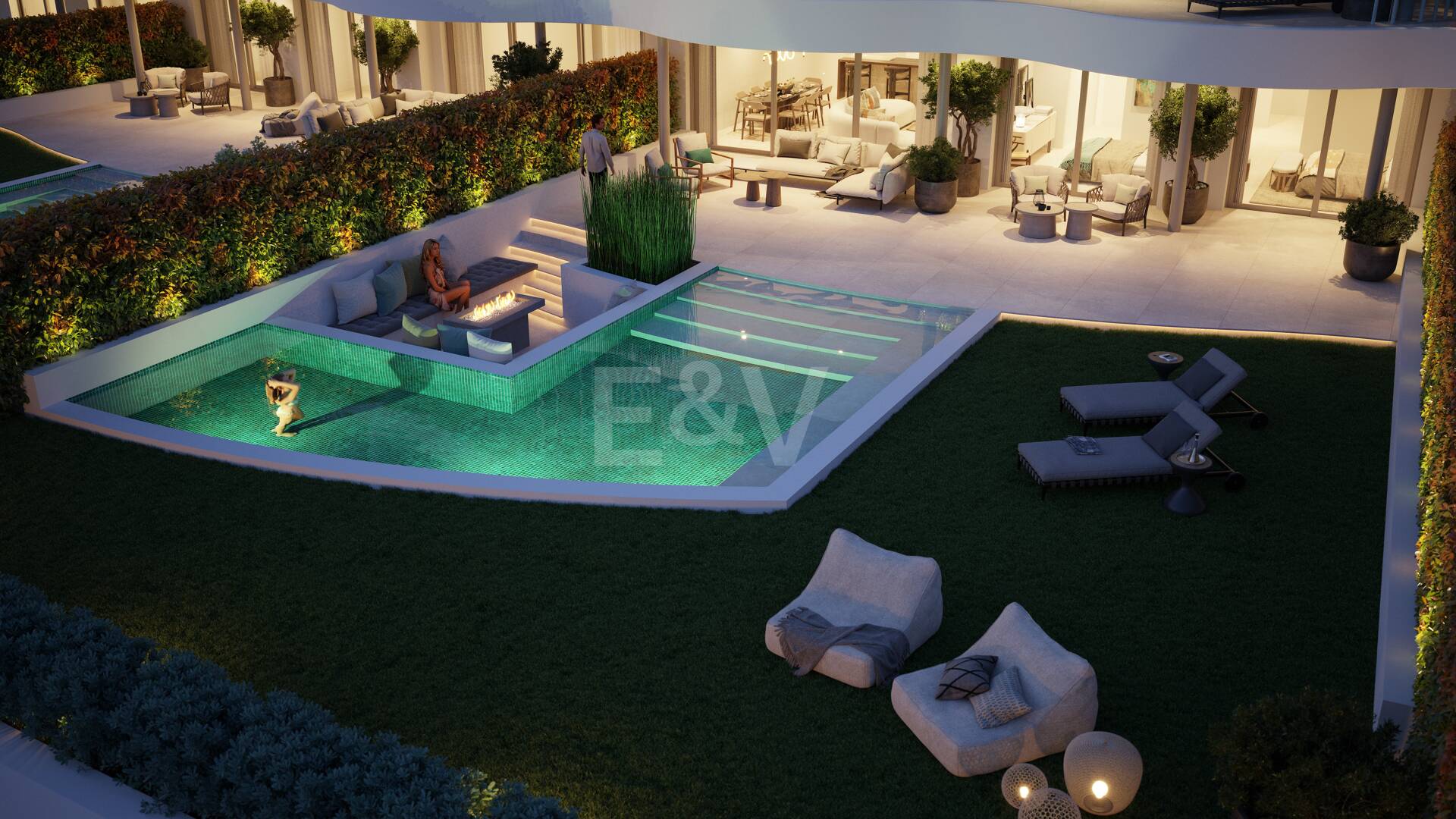 Modern Luxury Garden Lägenhet med panoramautsikt över havet i gated community