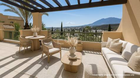 Atemberaubende 3-Zimmer-Duplex-Wohnung im Flamingos Golf Resort mit Meerblick