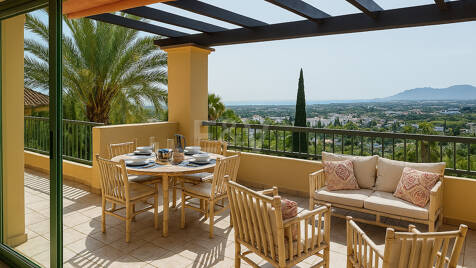 Atemberaubende 3-Zimmer-Duplex-Wohnung im Flamingos Golf Resort mit Meerblick